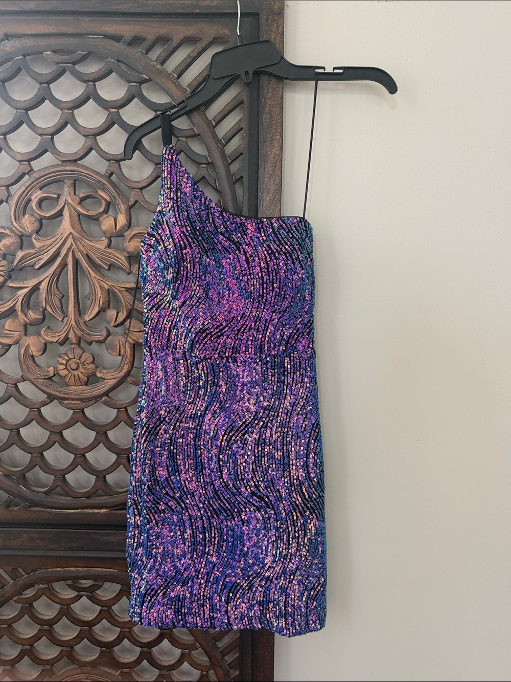 One-Shoulder Sequin Mini Dress - Purple Multi